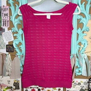 Charlotte Russe Hot Pink & Silver Line Print Top Women’s Size Medium Y2K 2000s